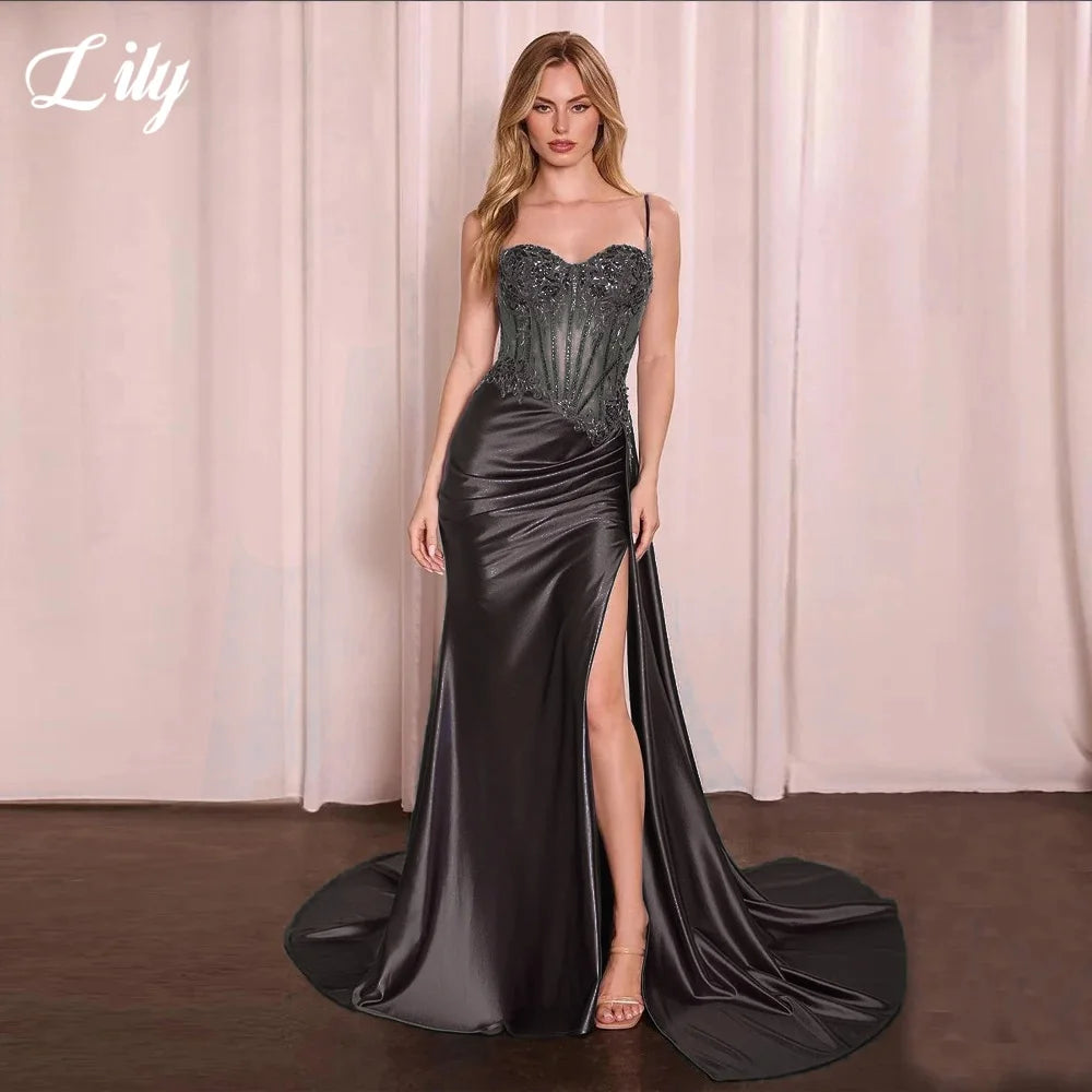 Lily Blue Charming Prom Dress Lace Appliques Sweetheart Prom Gown High Side Split Mermaid Evening Dresses robe soirée Customized