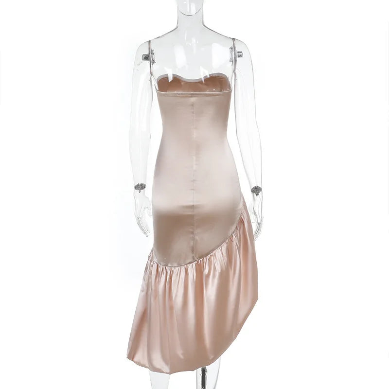 NIDANSSI 2025 Strapless Backless Backless Evening Party Dress Women Ruffle Elegant Sexy Dress Bodycon Midi Summer Dress Vestidos