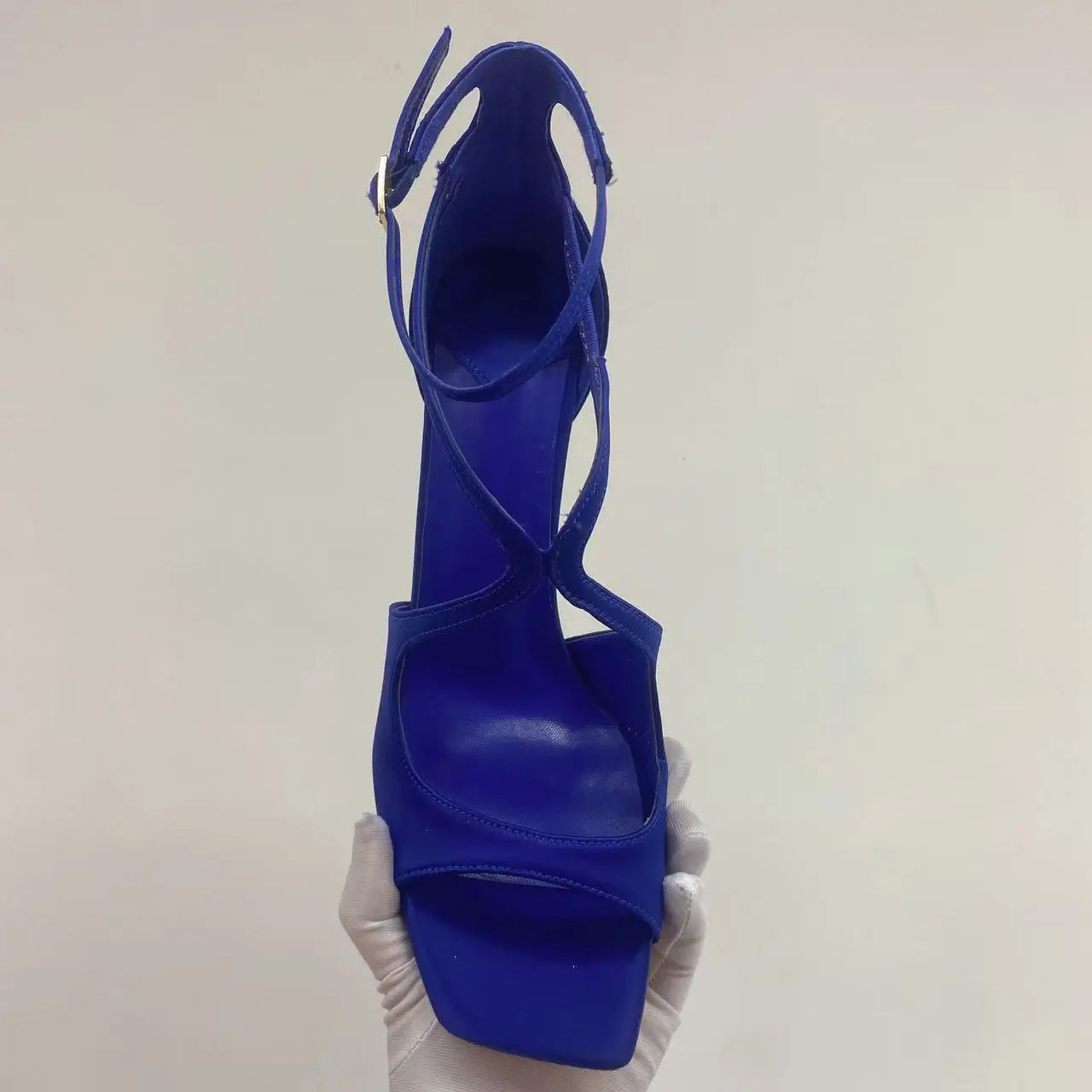 2025 Women's Spring/Summer New Style Glitter Material Fairy Style Cross Buckle with Stiletto High Heels and Open Toed Sandals