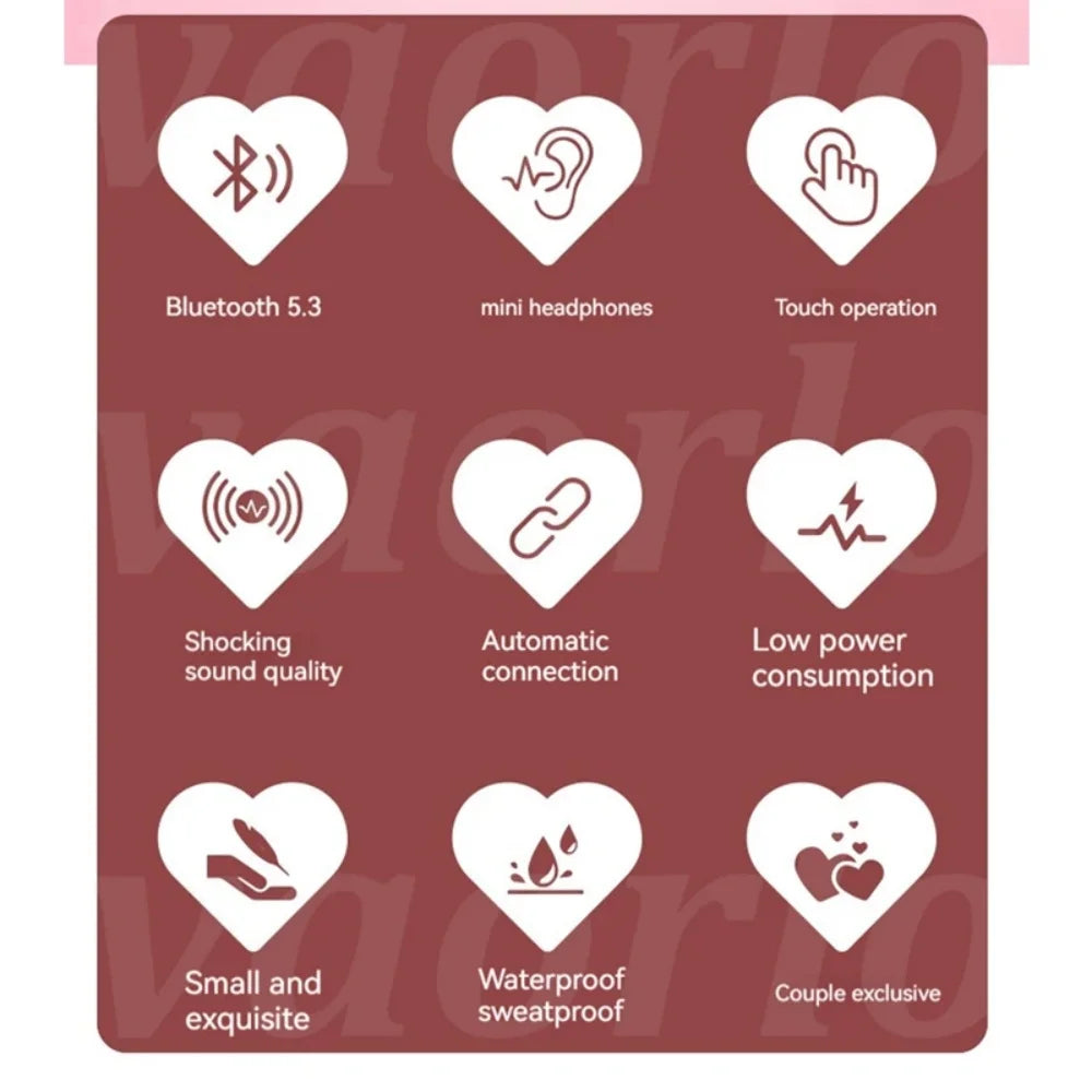 Bluetooth 5.3 True Wireless Headphones Heart Shaped Earphones Woman Heart Headset Digital Led Lamp In Ear Earbuds Girl Gift