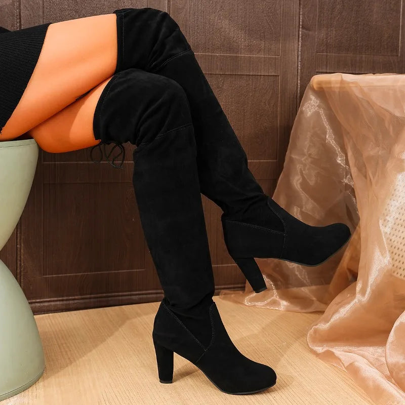 New autumn and winter over-the-knee boots for women with high heels, slimming elastic boots, thick-heeled high boots