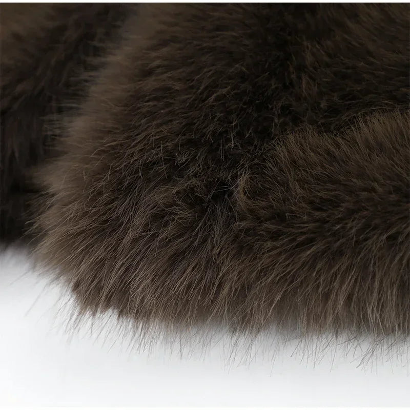 Luxury Long Faux Fur Coat Women Fashion Lapel Long Sleeve Thick Warm Loose Jacket 2025 Winter Lady Chic High Street Outerwear