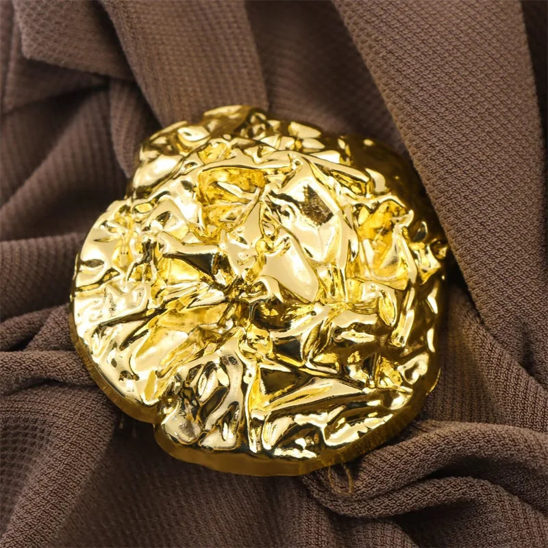 Women's Maxi Dress 2025 New Short Sleeve Pleated Gold Embellished Long Dress Female Elegant Personality Fashion Party Dresses