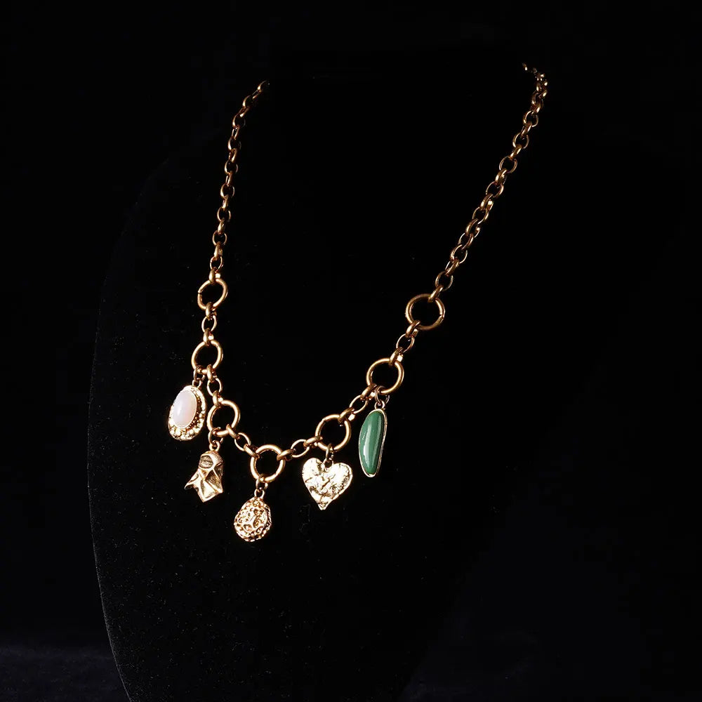 Fish Necklace for Women, Bohemian Fashion, Ethnic Hawaiian Beach Jewelry with Round Ball Pendant, Double Gold Chain