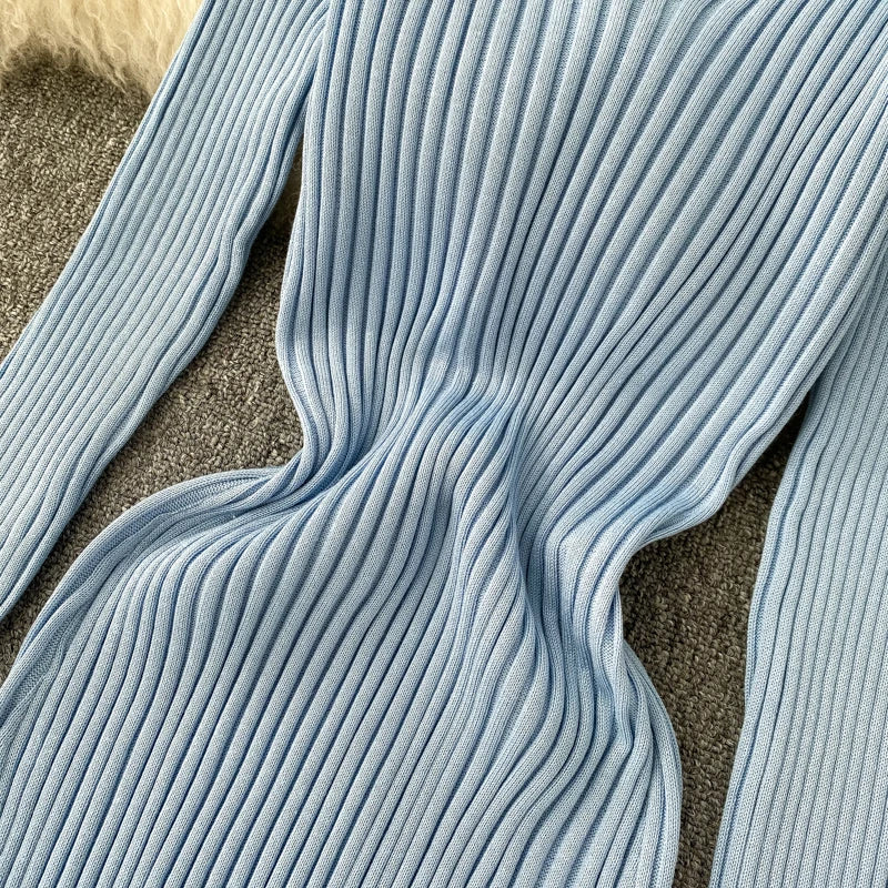 Women's Knitted Midi Dr Pure Color Long Sve Slim Fit High Waist V-Ne Korean Sle Faionable Autumn Winter Dr