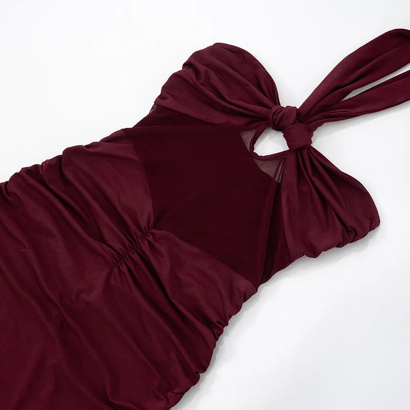 Mozision Hollow Out Halter Sexy Maxi Dress Women Gown Summer New See Through Mesh Sleeveless Backless Bodycon Club Long Dress