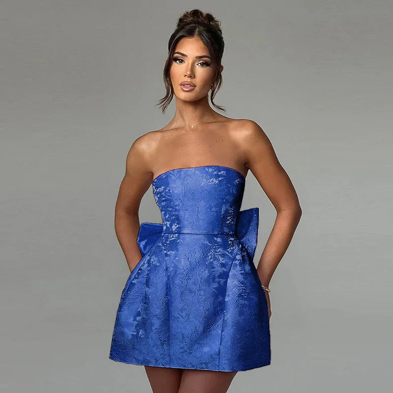 White Jacquard Pleated Evening Party Dress Women Robes Backless Elegant Sexy Dress Bodycon Summer Mini Dress Vestidos