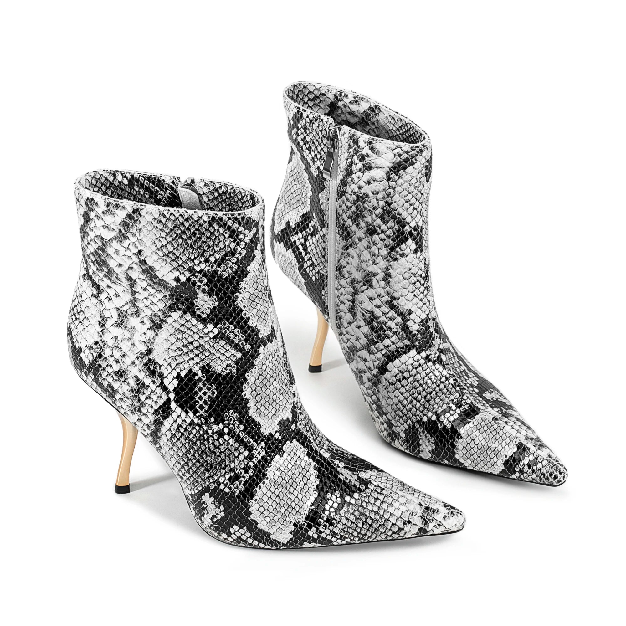 2025European AndAmerican Women's Autumn Andwinter New Style Metal High Heels,advanced Stonepattern Sidezipper Pointed Shortboots