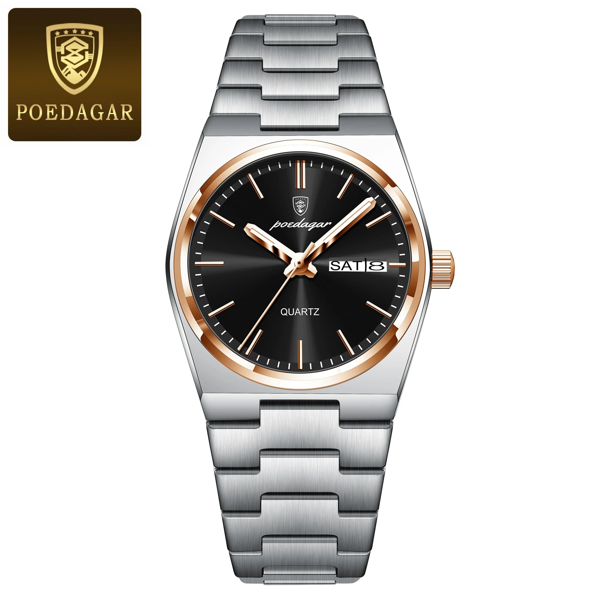 POEDAGAR Elegant Watches For Women Waterproof Luminous Date Week Ladies Watch Quartz Stainless Steel Woman's Fashion Wristwatch