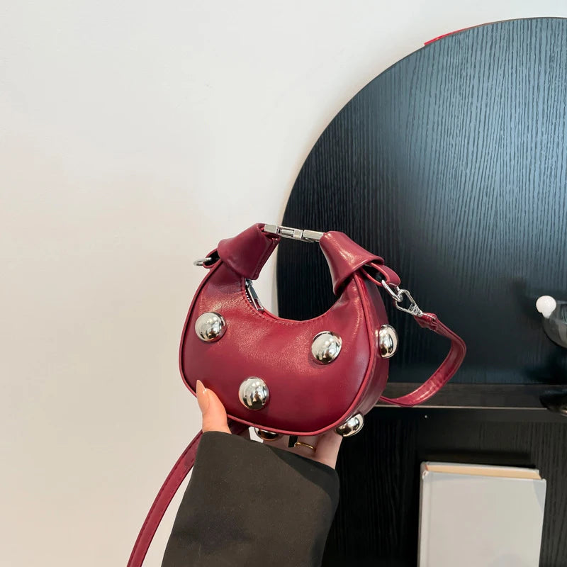 Luxury Satchel Rivet Small Dumpling Purse Personalized Mini Handbag Ladies Fashion Shoulder Bags Solid Color Crossbody Bag