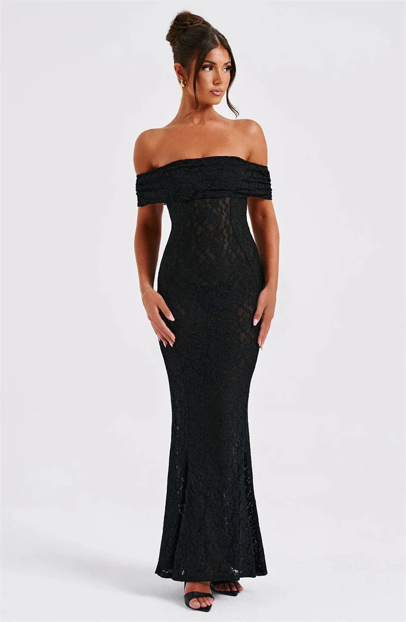 Mozision Hollow Out See Through Sexy Maxi Dress Women Elegant Off-shoulder Strapless Backless Sleeveless Club Party Dress