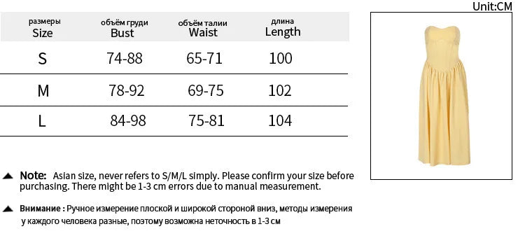 NIDANSSI Yellow Strapless Backless Evening Party Dress Women Pleated Bodycon Elegant Sexy Dress Midi Long Summer Dress Vestidos