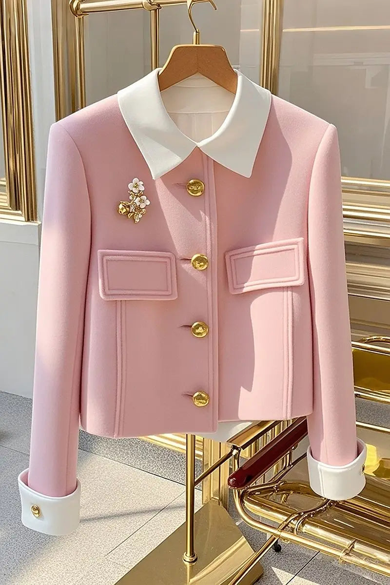 New Autumn And Winter 2025 Pink Padded Single-Breasted Women's Woolen Coat Unique Korean Version Temperament Ladies Jacket
