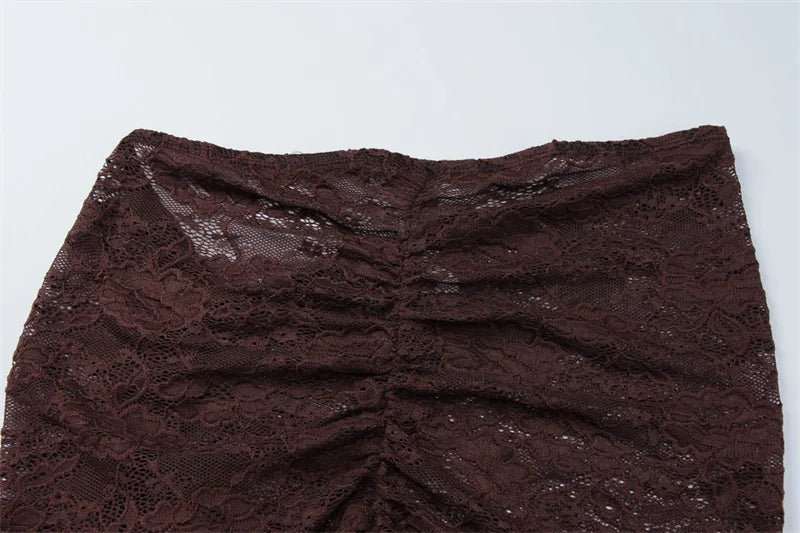 Mozision Lace See Through Sexy Two Piece Set Women Elegant Off-shoulder Backless Bodysuit And Maxi Skirt Matching Club Dress Set