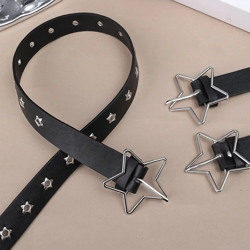 Star Eye Rivet Belt Goth Style Double Pin Buckle Man/woman Fashion Casual Punk Style Pu Leather Waistband for Jeans Y2K Belt