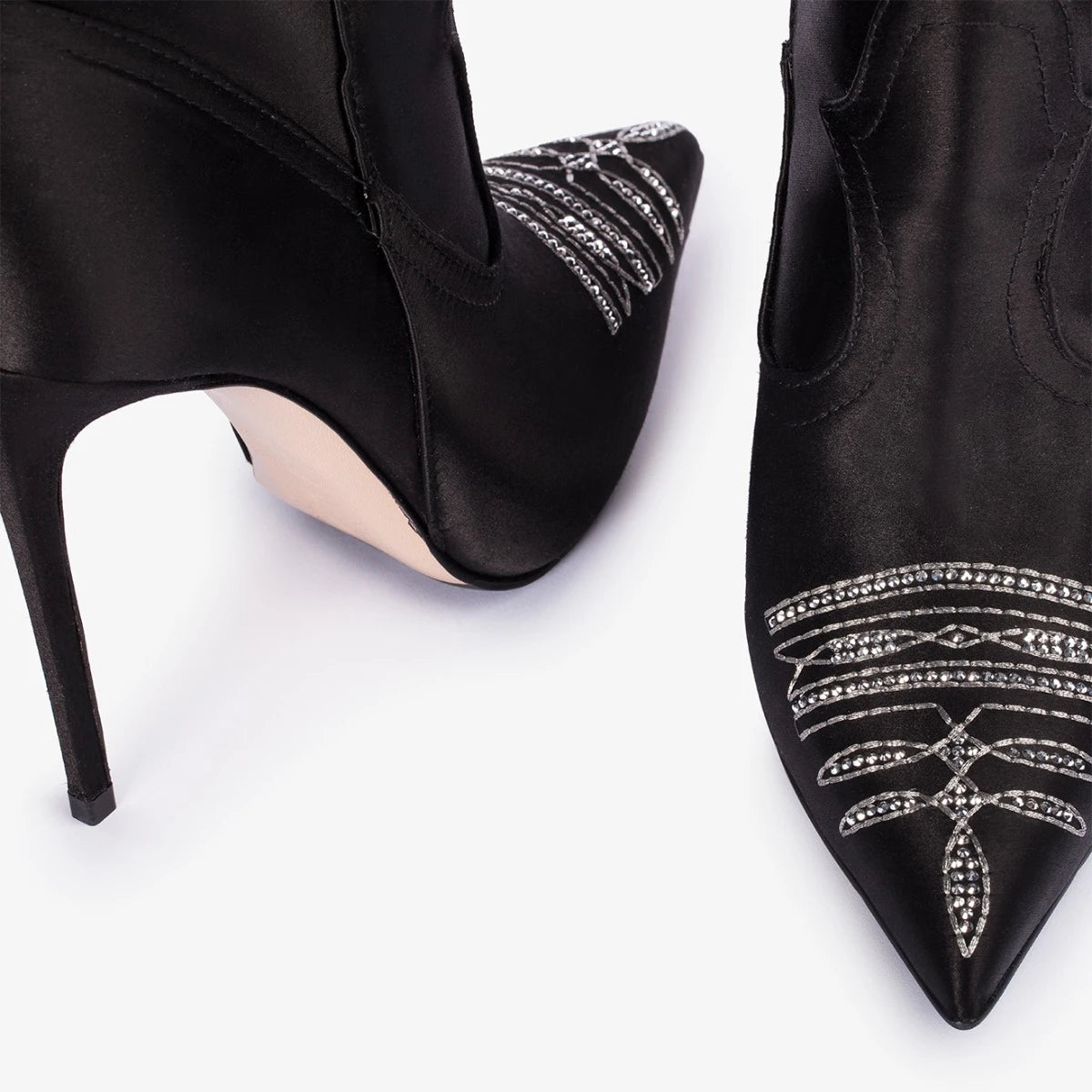 Women's Denim Western Cowboy Boots Pointed Toe Stiletto Heel, Sexy Embroidery Knight Runway Fashion Ankle Booties