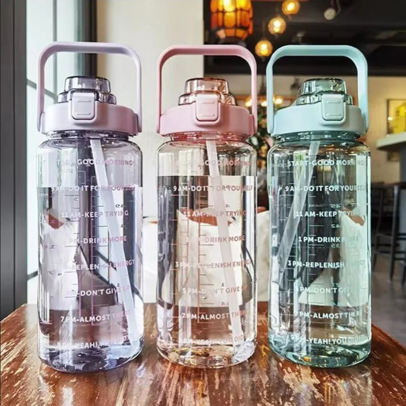 2 Liter Water Bottle with Straw Female Jug Girls Portable Travel bottles Fitness Bike Cup Summer Cold Water Jug with Time Marker Wofashion.xyz