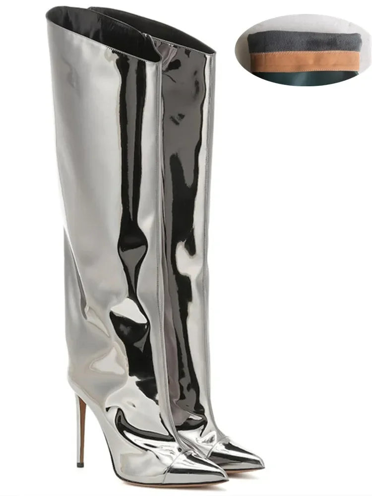 2022 Women's New Stone Print Boots Sexy Runway Stiletto Pointed Toe Women's High Boots 10cm High Heel Side Zip Women's Boots