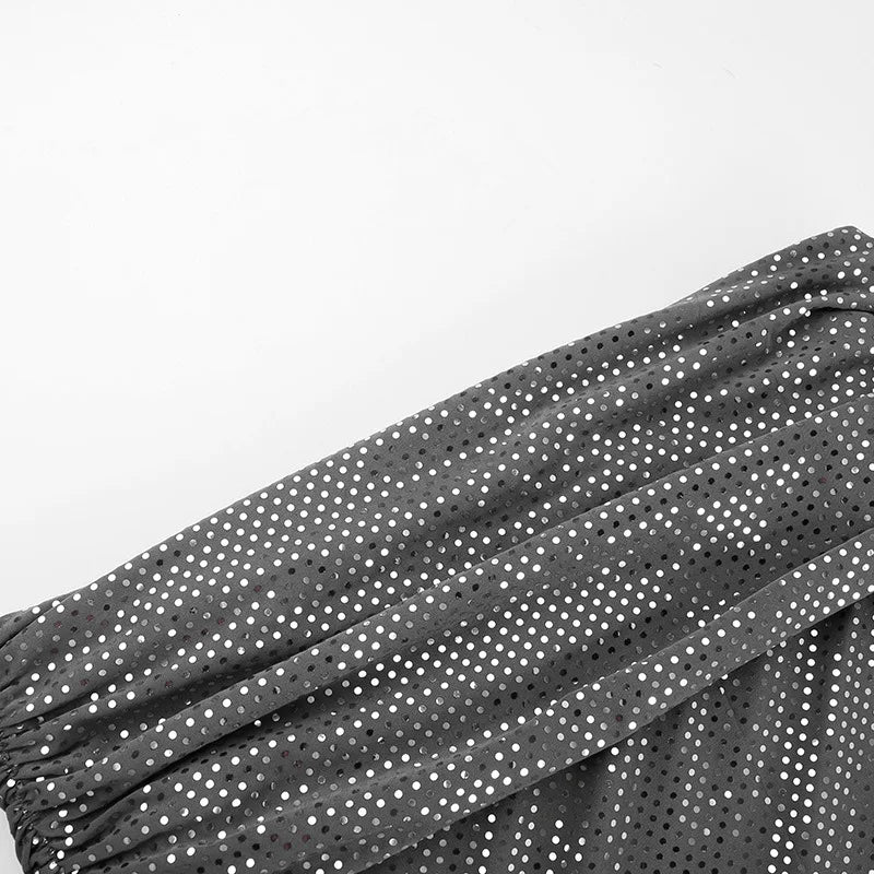 Mozision Elegant Strapless Sparkle Maxi Dress For Women Fashion Off-shoulder Backless Long Flare Sleeve Bodycon Club Party Dress