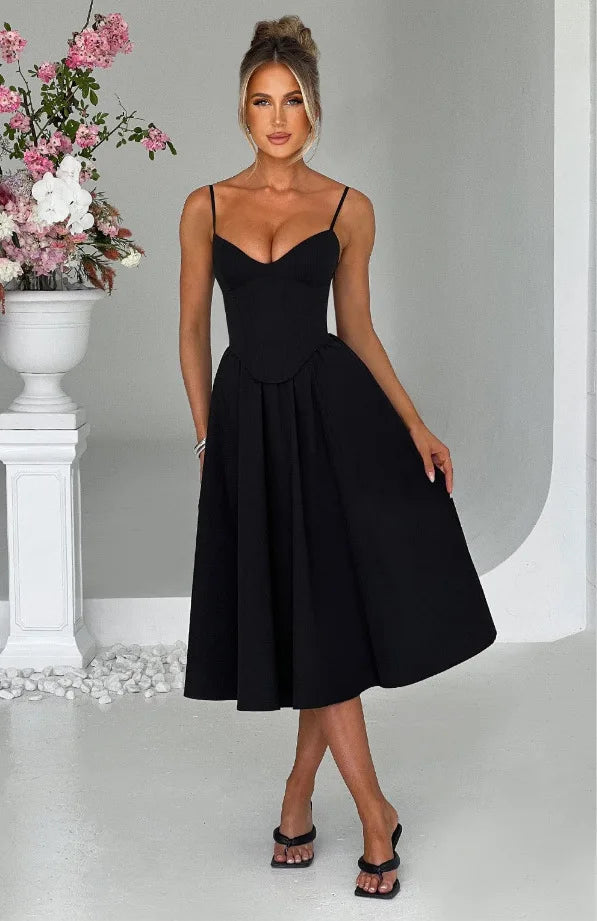 NIDANSSI White Slim Backless Robes Evening Party Dress Women Pleated Bodycon Elegant Sexy Dress Midi Long Summer Dress Vestidos