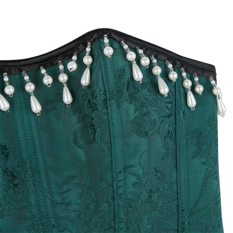 Victorian Retro Overbust Corset Bustier Women's Waist Trainer Shaper Sexy Jacquard Fashion Corselet with 15 Fishbones & Lace-up