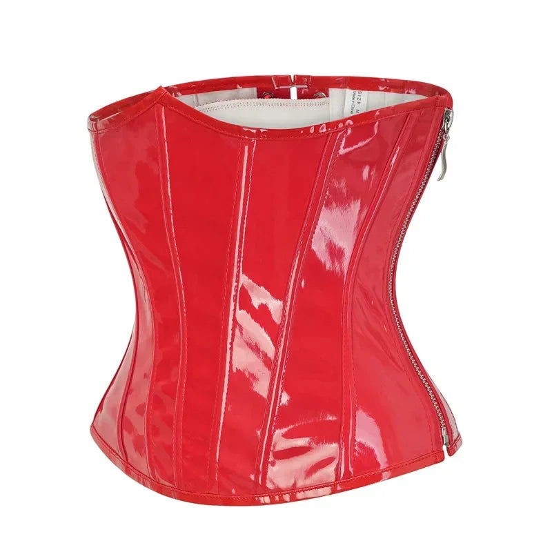 Leather Underbust Corset Tops Black Red Shiny PVC Steampunk Bustier Plastic Bones Basques Body Shaper Waist Cincher Korset