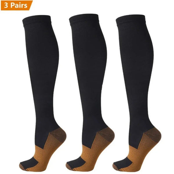 3 Pair Copper Compression Socks Women Men Anti Fatigue Pain Relief Graduated Unisex Compression Stockings Knee High 15-20 MmHg Wofashion.xyz