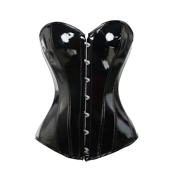 Black PVC Vinyl Corset Plus Size Women Sexy Overbust Bustiers Top Shiny Leather Lingerie Steampunk Corselet Lace Up Korsett Wofashion.xyz