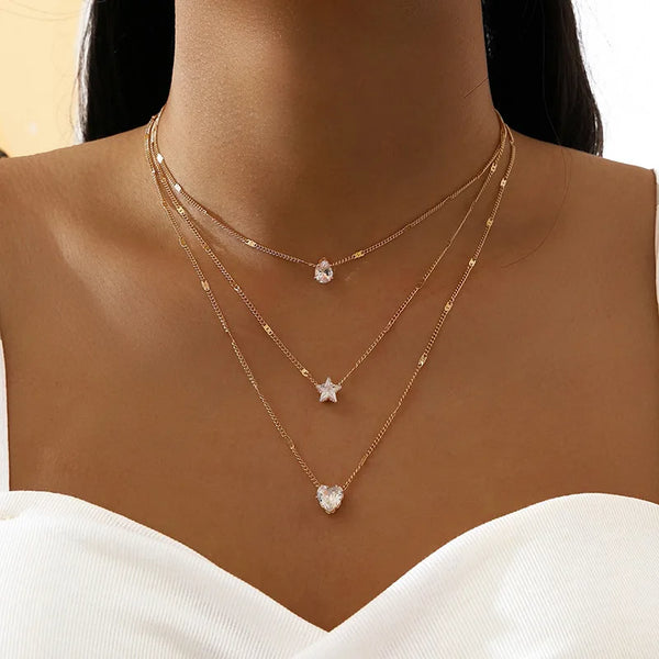 Trendy Zircon Pendant Necklace For Women Multilayer Chain Choker Fashion Female Party Shiny Jewelry Gift Wofashion.xyz
