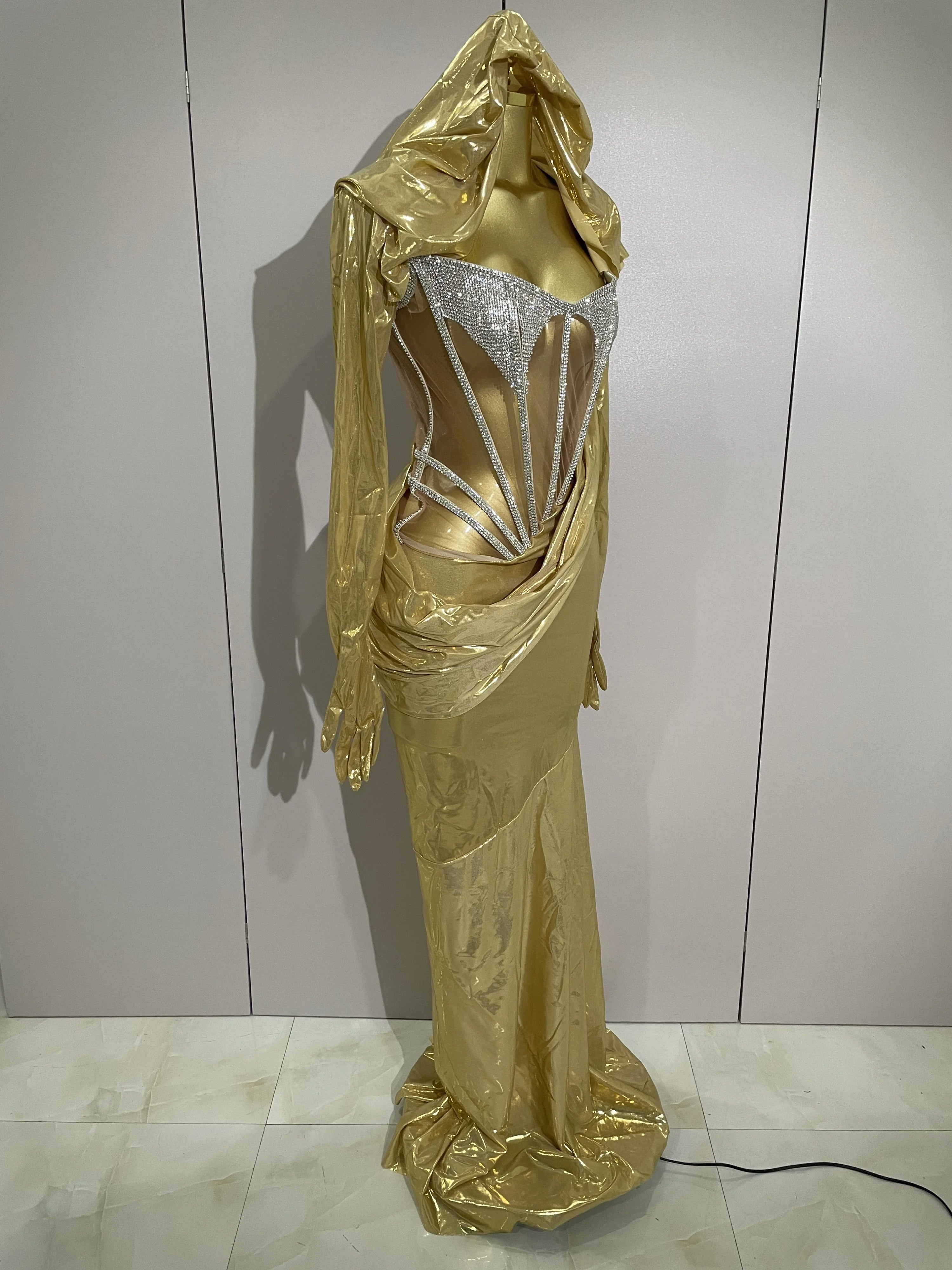 Stage Costume Sparkly Nightclub Gogo Party Dress Women Carnival Party Outfit Festival Cool Clothing Hoodie Dress Two Piece Set