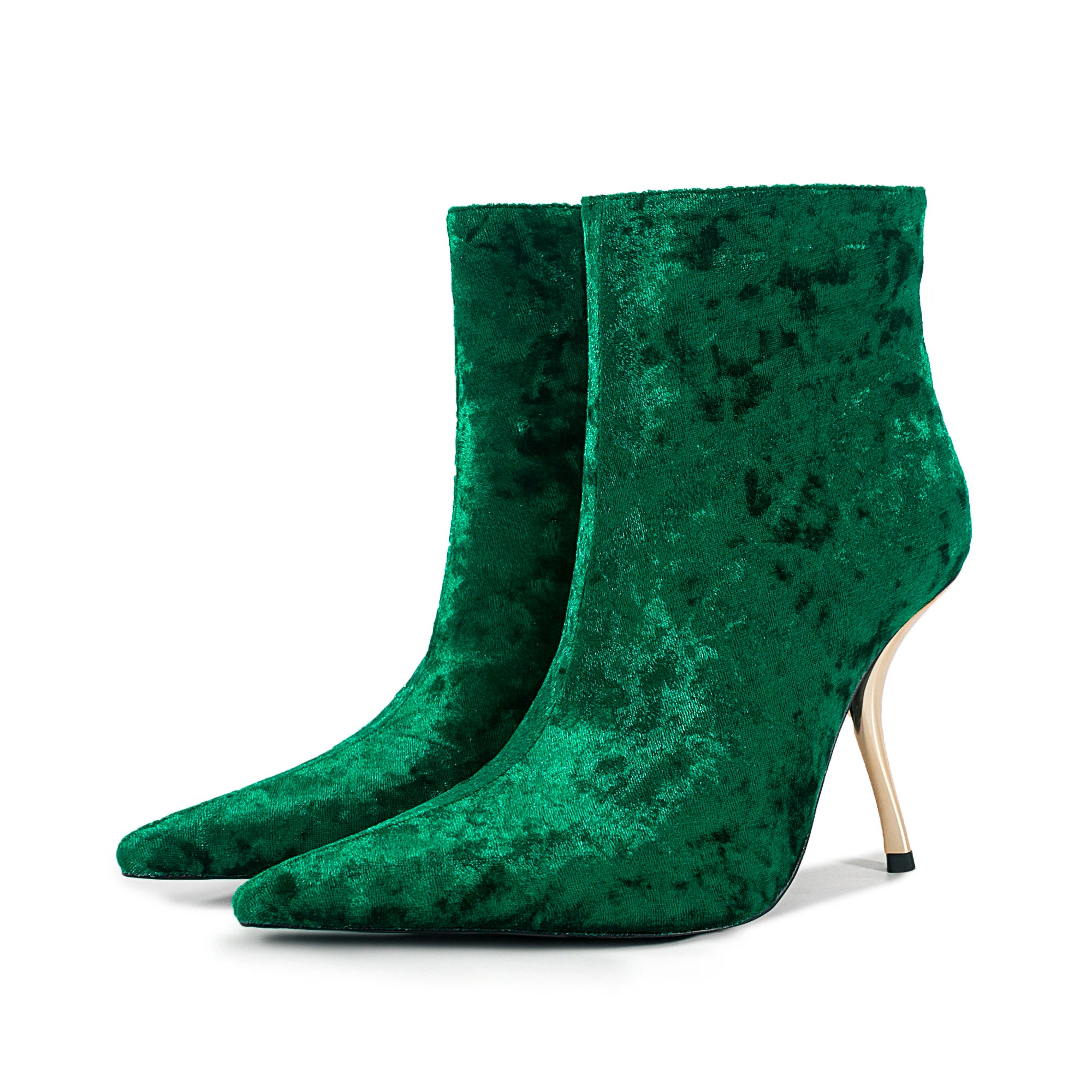 2025European AndAmerican Women's Autumn Andwinter New Style Metal High Heels,advanced Stonepattern Sidezipper Pointed Shortboots