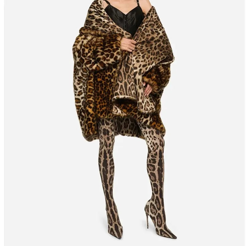 European and American Sexy Leopard Print Knee Length Elastic Sleeve Boots, Nightclub Runway Boots, Women's Four Season Boots Wofashion.xyz