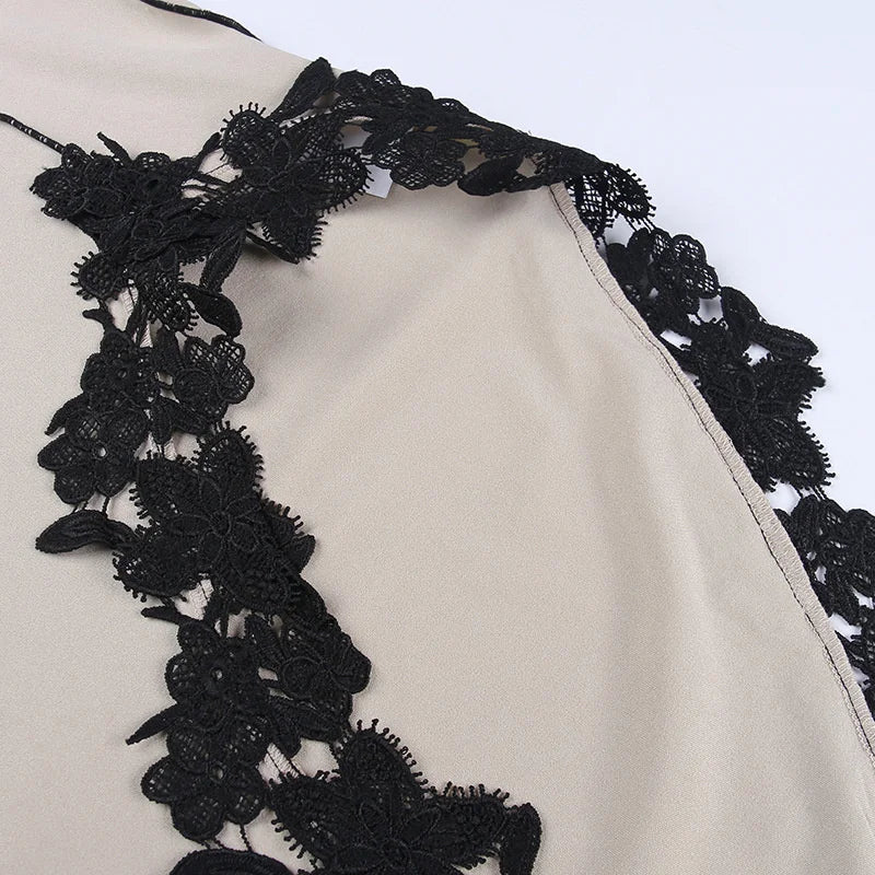 Mozision Lace High Split Sexy Midi Dress For Women Robe 2023 New Spaghetti Strap Sleeveless Deep V Neck Party Long Dress Vestido