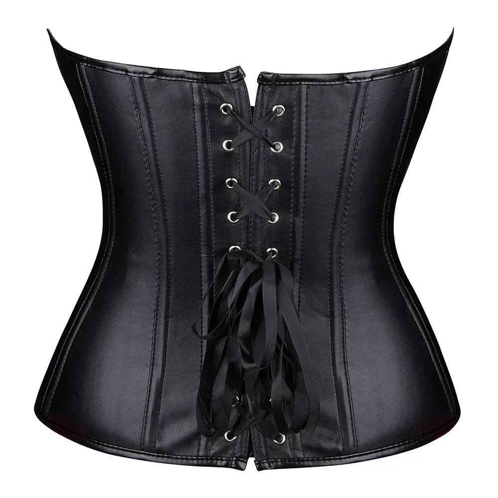 Zipper Shiny Leather Corset Tops Women Overbust Bustier Lace-up Boned Shapewear Lingerie Strapless Sweetheart Corselet