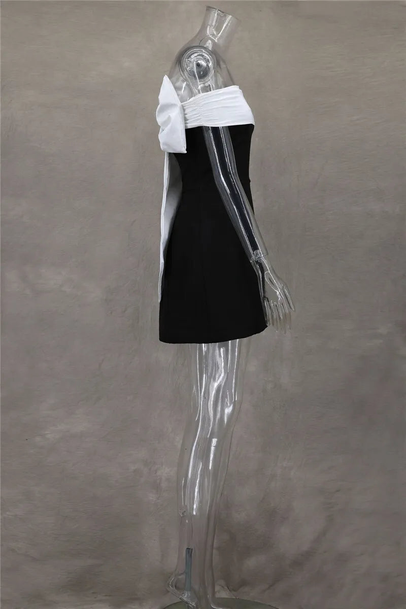 Mozision Bow Backless Sexy Mini Dress For Women Robe Elegant Off-shoulder Strapless Sleeveless A-line Club Sexy Dress Vestido