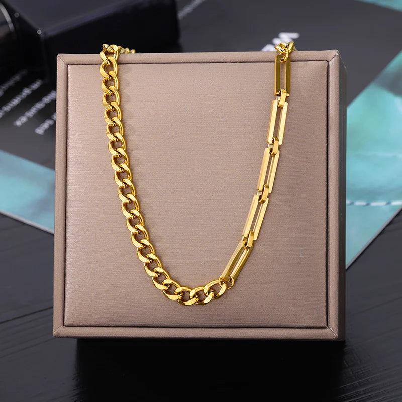 Double Layer Hollow Clavicle Chain Stainless Steel Necklace For Women Punk Hip-Hop Streetwear Jewelry Dropshipping