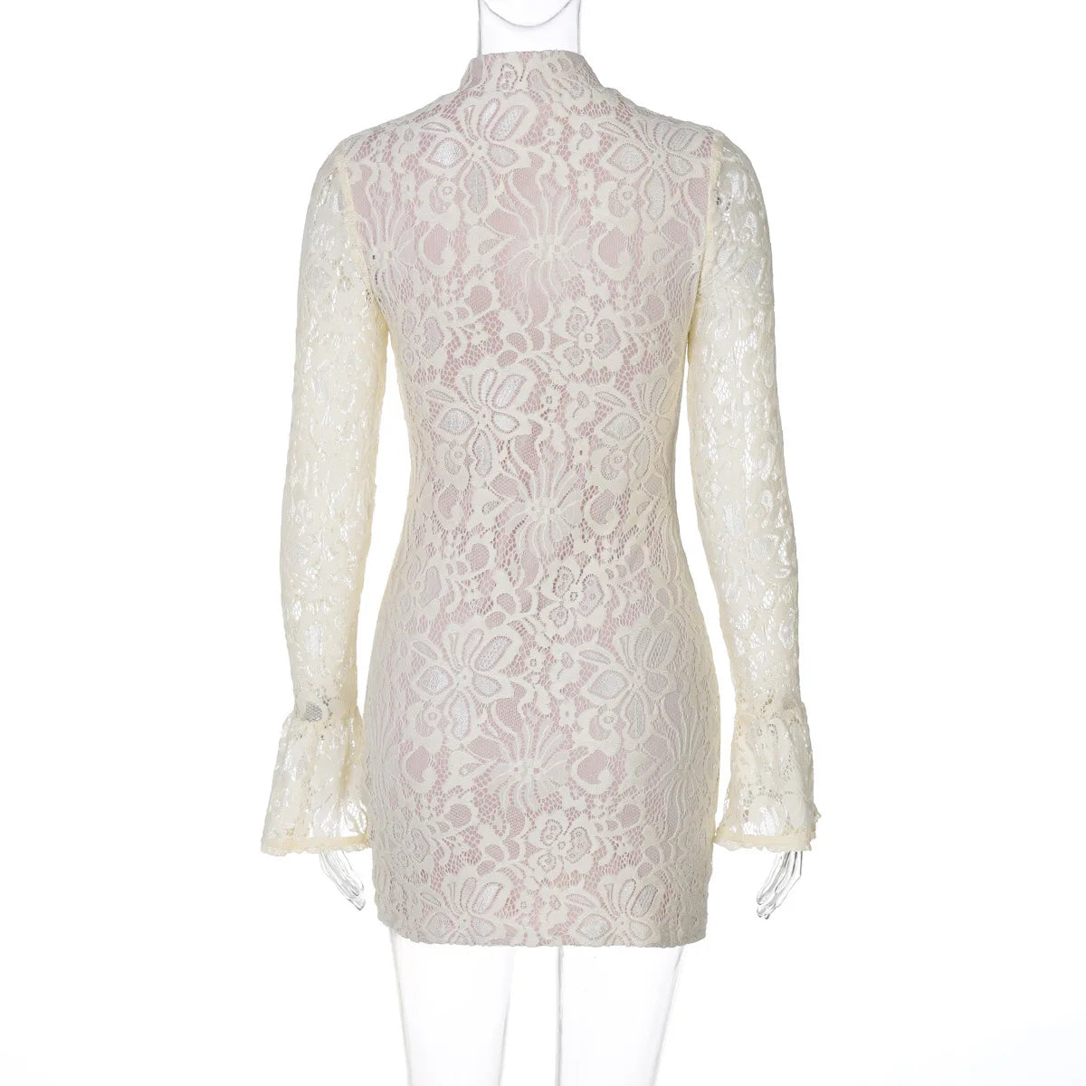 NIDANSSI White Lace Lining Hollow Out Autumn Dress Women 2024 Robes Elegant Evening Party Dress Bodycon Mini Dress Vestidos