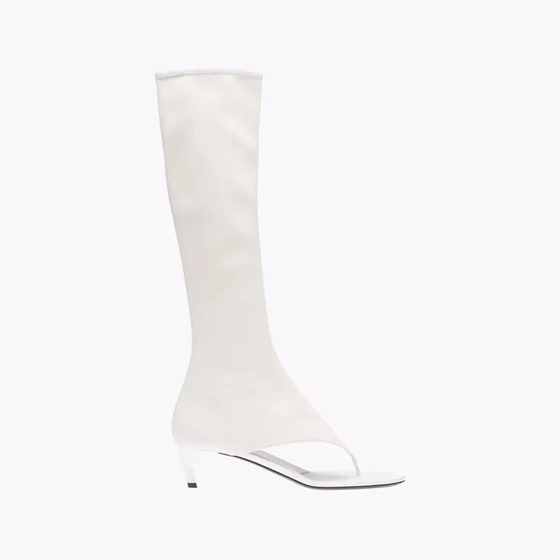 2023 Women's European and American Fashion Designer Brand Slim Heel Runway Shoes with Toe Clip and Knee Side Zipper High Boots