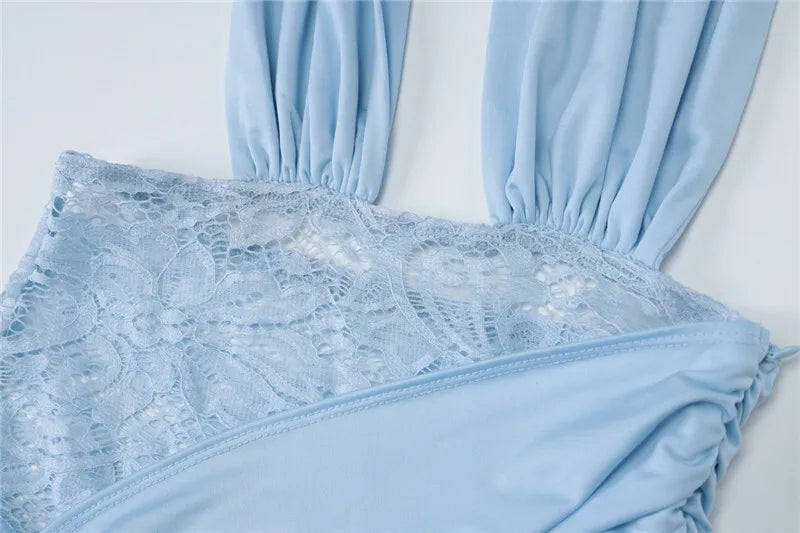 Mozision Halter Deep V Neck Sexy Maxi Dress For Women Elegant Fashion Lace Sleeveless Backless Ruched Bodycon Club Long Dress