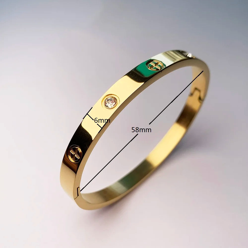 2023 New Design Gold Color Zircon And Cross Nut Nail Bracelet Gold & Bangle For Woman Stainless Steel Screw Brand Jewelry