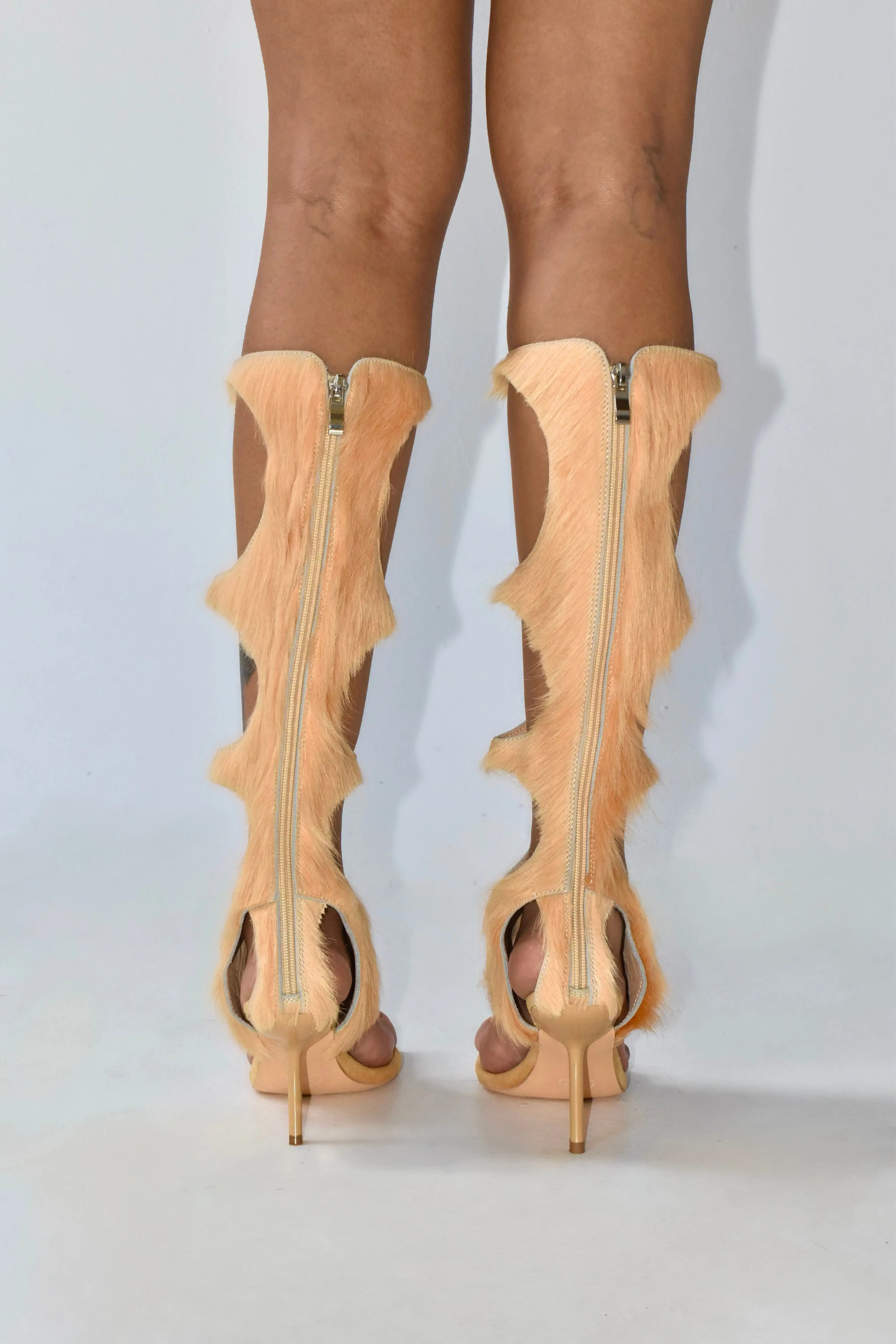 Luxury Cut-Out Knee-High Boots - Genuine Horsehair Leather Stiletto Heels with Rear Zipper | European Fashion Women's Shoes