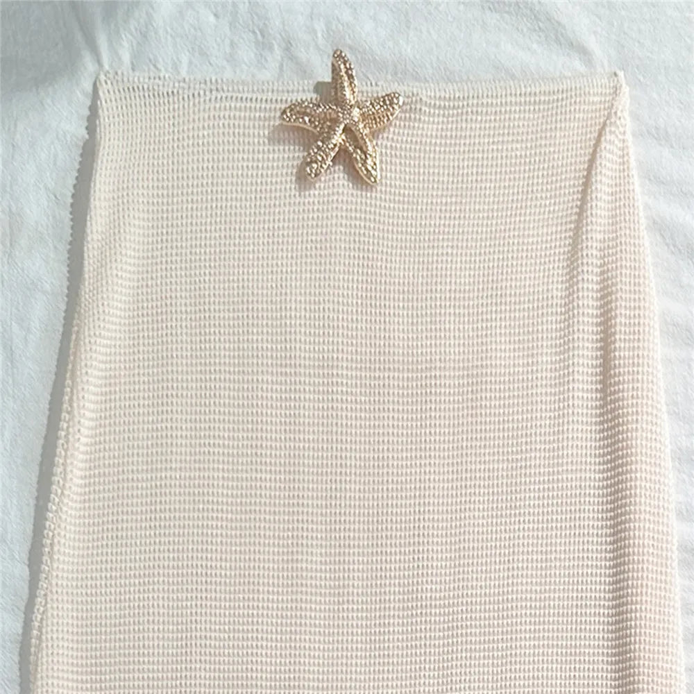 Holiday Starfish Solid Swimwears Halter String Triangle 3 Piece Bikini Set Cover Up Skirts Sexy Swimsuit Women 2025 Bikini Dames