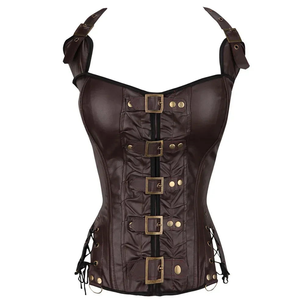 Steampunk Corsets And Bustiers Sexy Halterneck Synthetic Leather Gothic Punk Corset Top Women Outwear Corselet