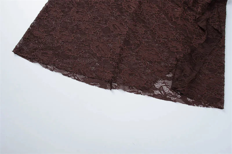 Mozision Lace See Through Sexy Two Piece Set Women Elegant Off-shoulder Backless Bodysuit And Maxi Skirt Matching Club Dress Set