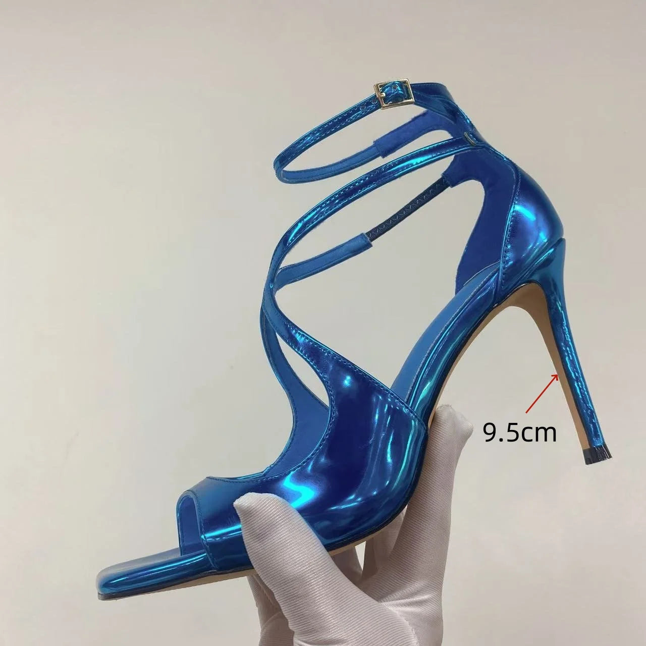 2025 Women's Spring/Summer New Style Glitter Material Fairy Style Cross Buckle with Stiletto High Heels and Open Toed Sandals