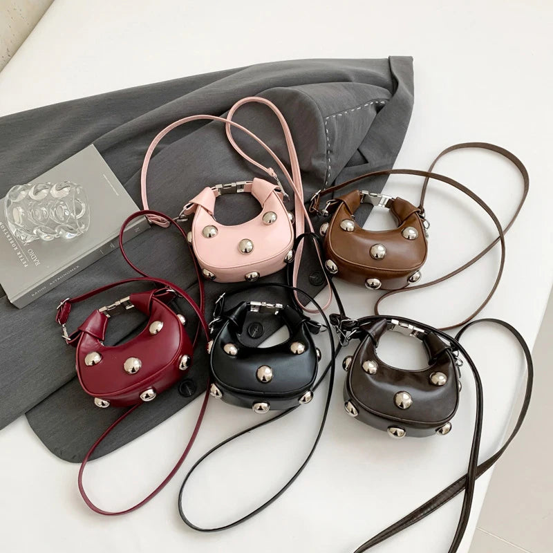 Luxury Satchel Rivet Small Dumpling Purse Personalized Mini Handbag Ladies Fashion Shoulder Bags Solid Color Crossbody Bag