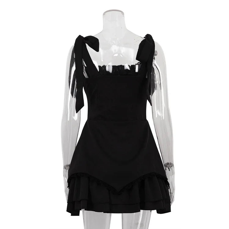 Mozision Sleeveless Ruffled Sexy Mini Dress For Women Robe Spaghetti Strap Backless Lace-up Bodycon Dress Elegant Clubwear