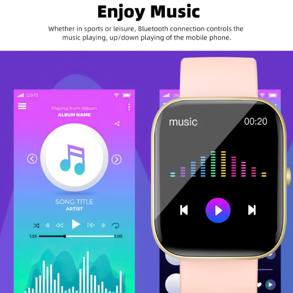 New Smart Watch New Fashion Men Women Blue Tooth Call Music Waterproof Sport Heart Rate Blood Oxygen Smartwatch Information push