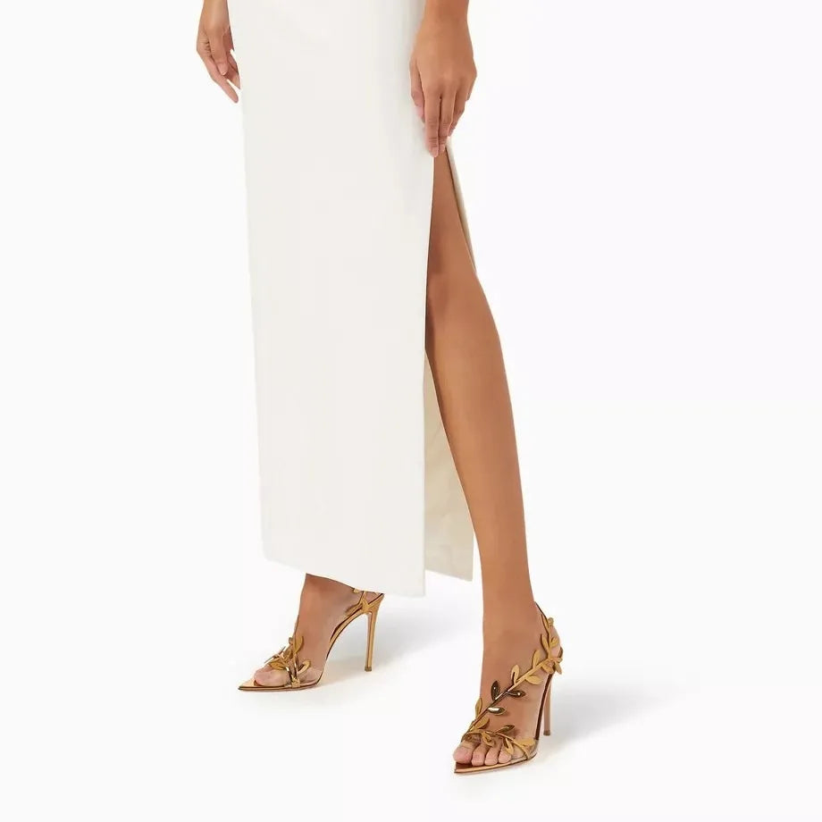 2025 Women's Summer New Style Lacquer Leather Leaf Fairy Style Strap Stiletto High Heels Pointed Open Toe Fashion Sandals