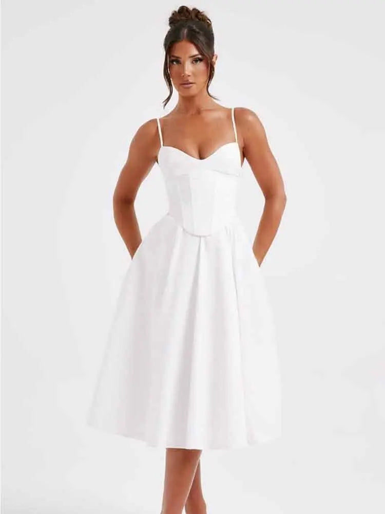 NIDANSSI White Slim Backless Robes Evening Party Dress Women Pleated Bodycon Elegant Sexy Dress Midi Long Summer Dress Vestidos